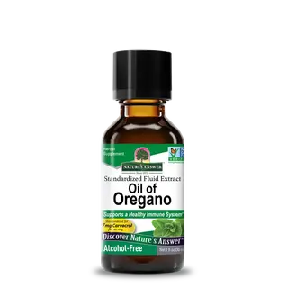 Brown bottle of Nature's Answer Oil of Oregano, alcohol-free, 30 ml.