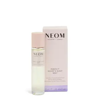 NEOM Perfect Night's Sleep Mist, 30ml bottle and box, lavender, chamomile, patchouli scent.