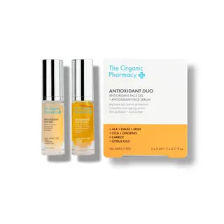 Antioxidant Duo: Face Gel and Serum by The Organic Pharmacy, 5ml each, for all skin types.