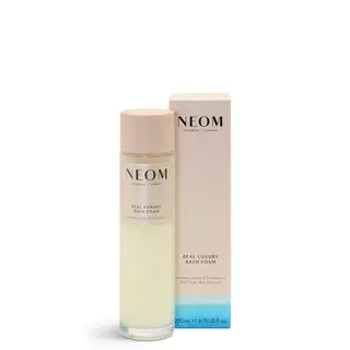 NEOM Real Luxury Bath Foam, 200ml bottle with matching box, lavender, jasmine, sandalwood scent.