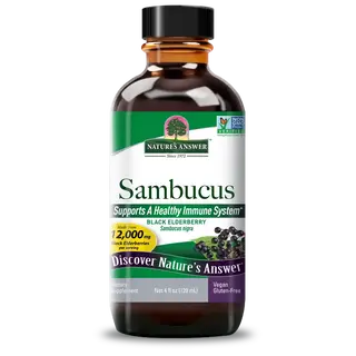 Nature's Answer Sambucus bottle, 120ml, black elderberry supplement.
