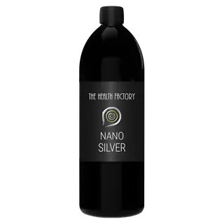 Black bottle labelled "The Health Factory Nano Silver".