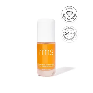 Rms SuperSerum Hydrating Mist, 30ml bottle, certified Kind to Biome, 24-hour hydration.