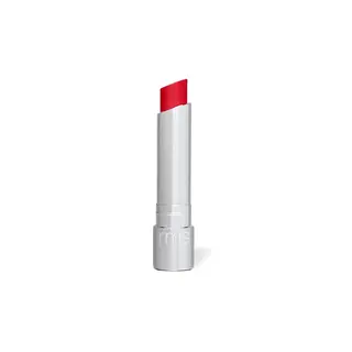 Silver tube of red lipstick with "rms" on the base.