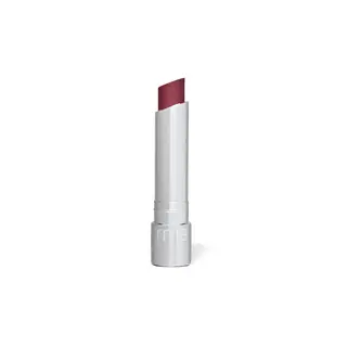 Silver lipstick tube with "rms" logo, featuring a deep red shade.