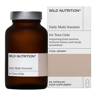 Brown bottle and box of Wild Nutrition Daily Multi Nutrient for Teen Girls, 60 capsules.