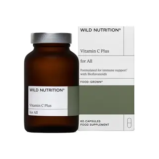 Brown bottle and box of Wild Nutrition Vitamin C Plus, 60 capsules.