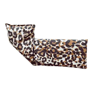 Leopard print fabric eye pillow folded at one end.