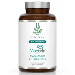 Cytoplan Magtein Magnesium L-Threonate, 90 vegan capsules, food supplement bottle.