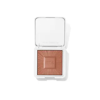 Open compact with brown powder, embossed "rms" and "rms beauty" on lid.