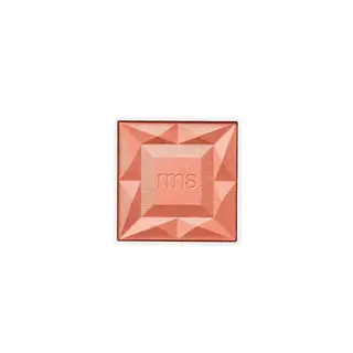 Square peach blush with embossed "rms" logo in centre. Geometric pattern design.