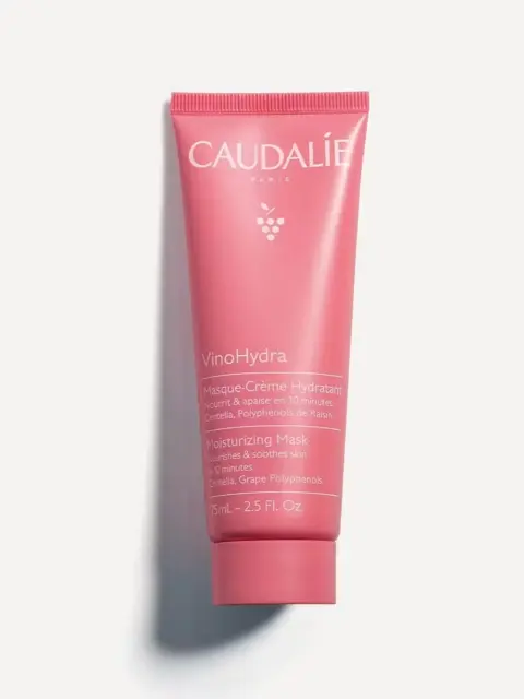 Pink tube of Caudalie VinoHydra Moisturising Mask, 75ml, with grape polyphenols.