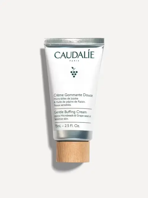 Caudalie Gentle Buffing Cream, 75mL tube with wooden cap, for sensitive skin.