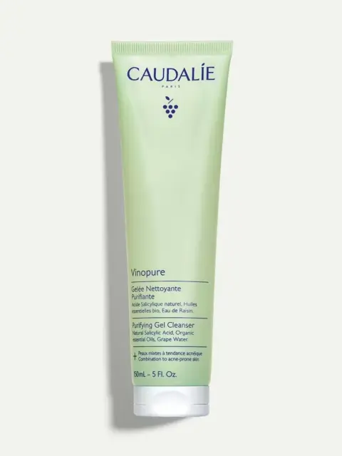 Caudalie Vinopure Purifying Gel Cleanser, 150ml tube, green packaging.