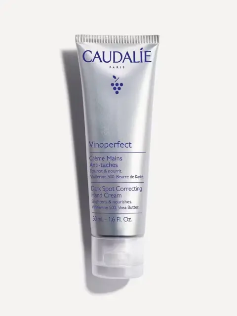 Caudalie Vinoperfect hand cream tube, 50ml, for dark spot correction.
