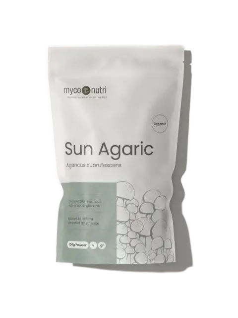 Sun Agaric supplement pouch, 100g powder, organic, Agaricus subrufescens.