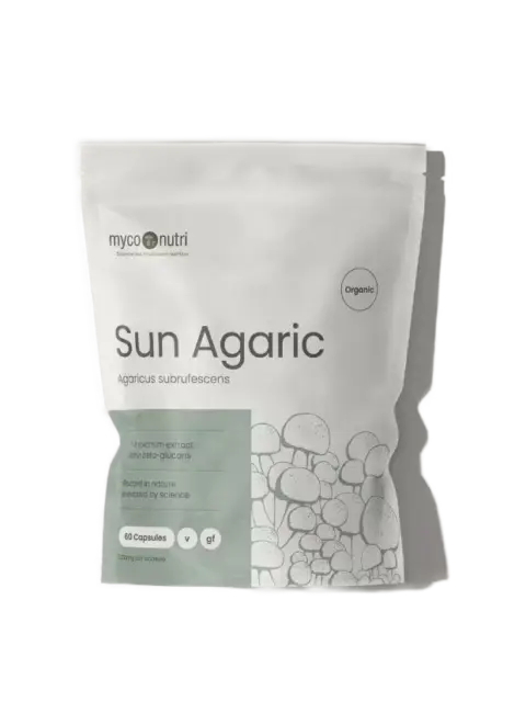 Sun Agaric supplement, 60 capsules, organic, Agaricus subrufescens, vegan, gluten-free.