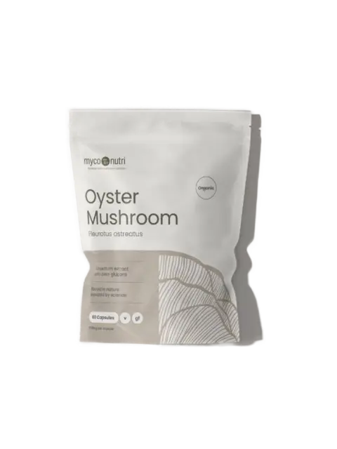 Oyster Mushroom supplement pack, 60 capsules, organic, by MycoNutri.