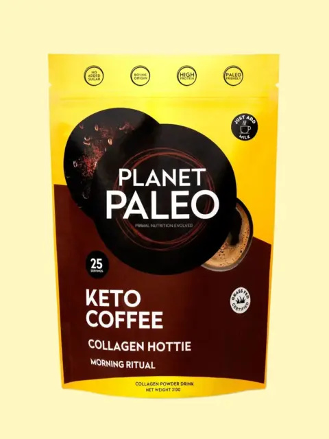 Planet Paleo Keto Coffee Collagen Hottie, 213g pouch, high protein, no added sugar.