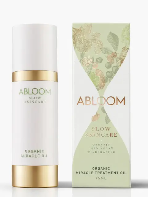 Abloom Slow Skincare Organic Miracle Oil bottle and box, 75ml.