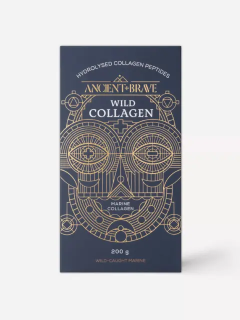 Ancient + Brave Wild Collagen, 200g, hydrolysed marine collagen peptides packaging.