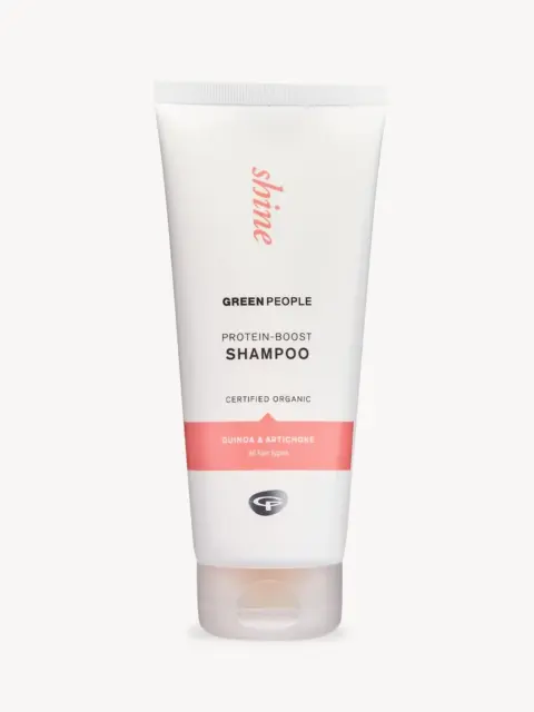 White tube of Green People protein-boost shampoo, quinoa and artichoke, 200ml.
