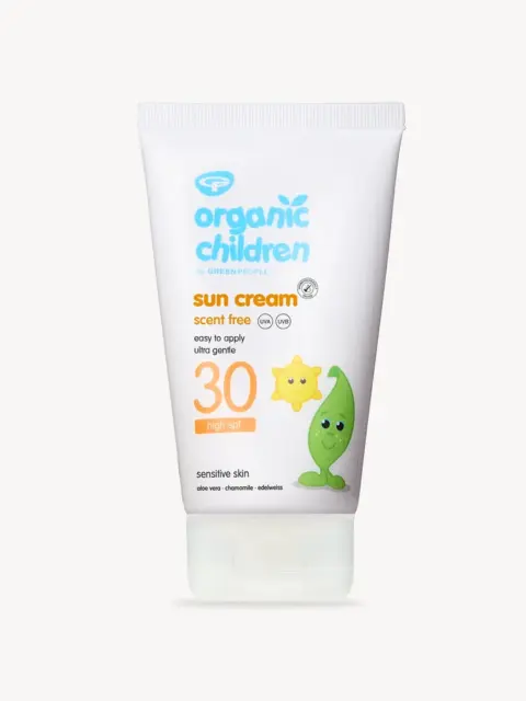 Organic Children SPF 30 sun cream tube, scent free, for sensitive skin.