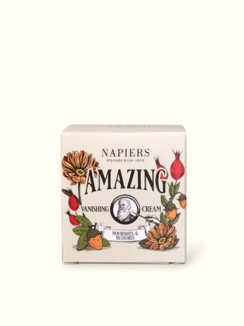 Napiers Amazing Vanishing Cream box with floral design.