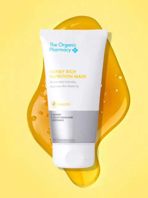 Tube of Honey Rich Nutrition Mask on yellow background.
