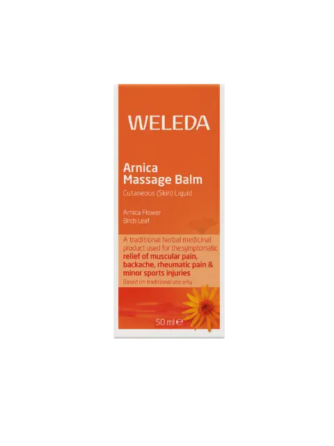 Weleda Arnica Massage Balm, 50 ml, for muscular pain relief.