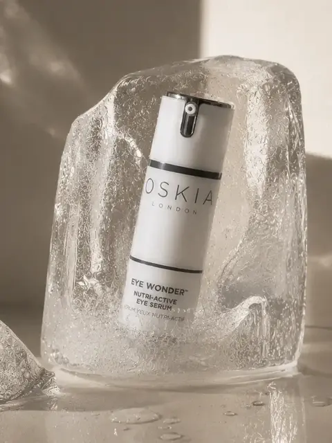 Oskia London Eye Wonder serum in a block of ice.