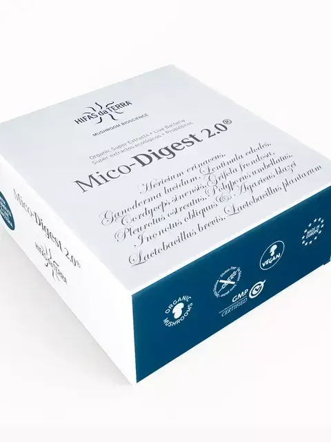 Mico-Digest 2.0 box with organic, vegan, and GMP certified logos.