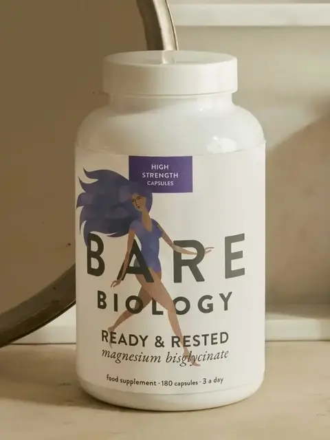 Bare Biology Ready & Rested magnesium bisglycinate, 180 capsules, high strength.