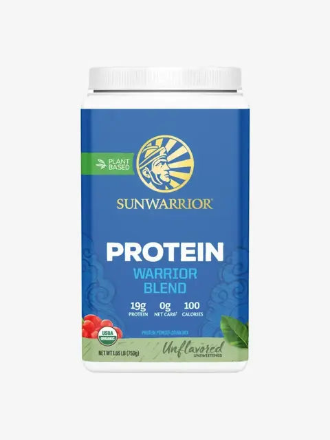 Sunwarrior Warrior Blend Protein, plant-based, 750g, unflavoured, 19g protein, 100 calories.