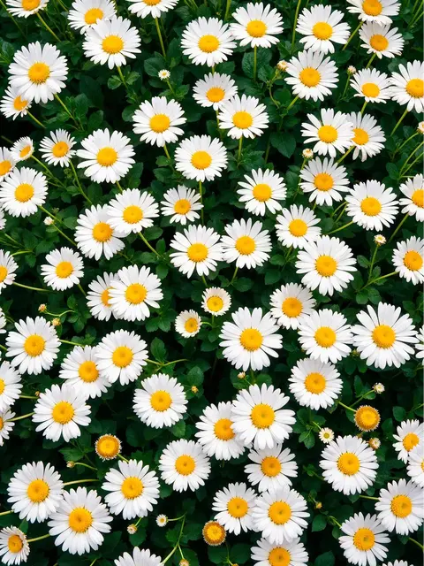 White daisies with yellow centres in a dense cluster.