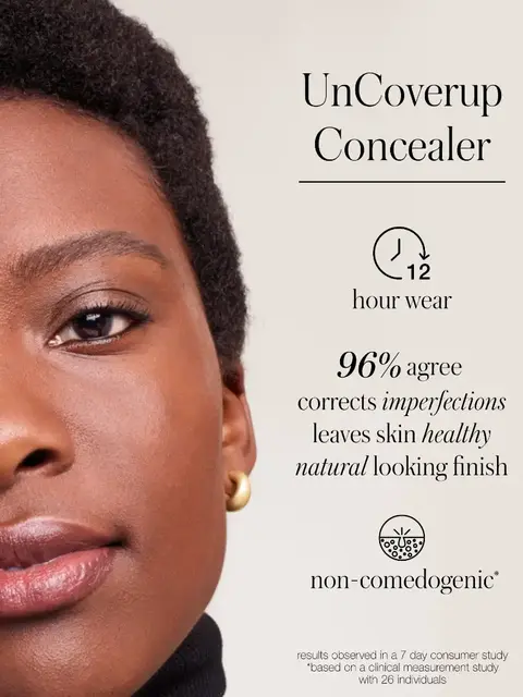 UnCoverup Concealer, 12-hour wear, 96% agree it corrects imperfections, non-comedogenic.