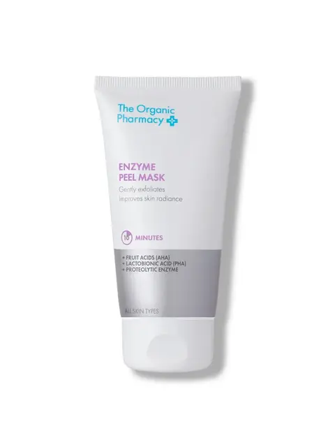 The Organic Pharmacy Enzyme Peel Mask tube, 10-minute exfoliating treatment for all skin types.