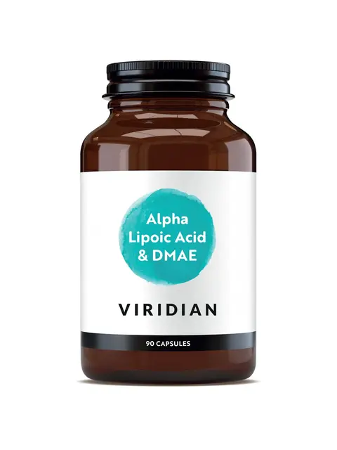 Viridian bottle with Alpha Lipoic Acid & DMAE, 90 capsules.