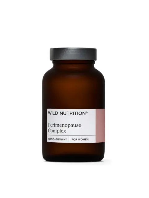 Brown bottle labelled "Wild Nutrition Perimenopause Complex".