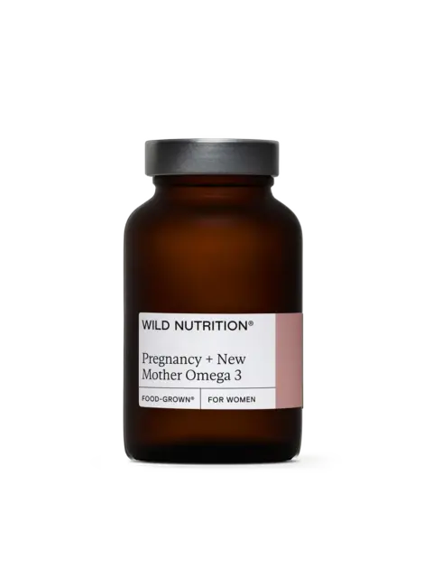 Brown bottle labelled "Wild Nutrition Pregnancy + New Mother Omega 3".