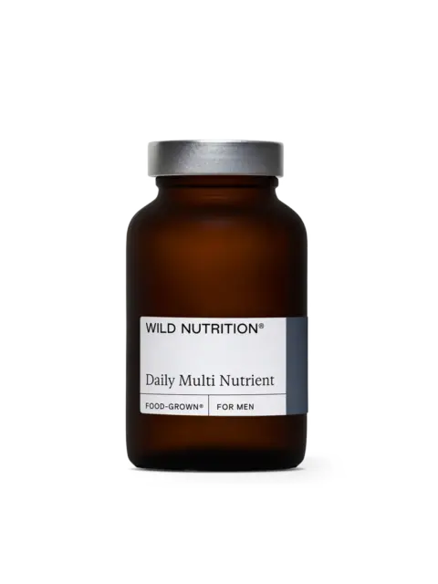 Brown bottle labelled "Wild Nutrition Daily Multi Nutrient, Food-Grown, For Men".