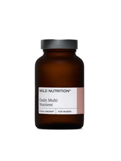Brown bottle labelled "Wild Nutrition Daily Multi Nutrient, Food-Grown, For Women".