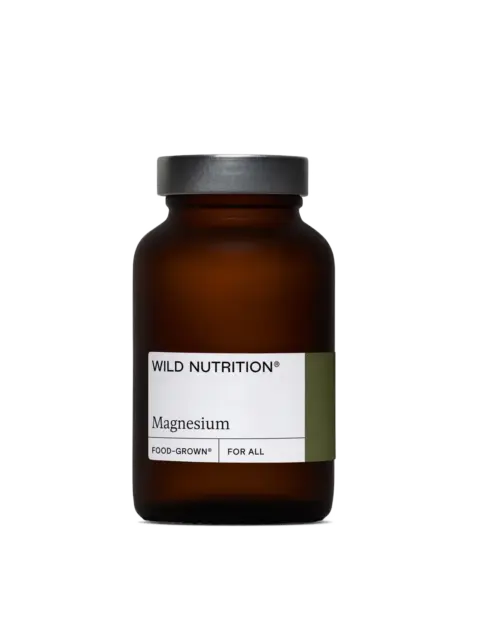 Brown bottle labelled "Wild Nutrition Magnesium, Food-Grown, For All".