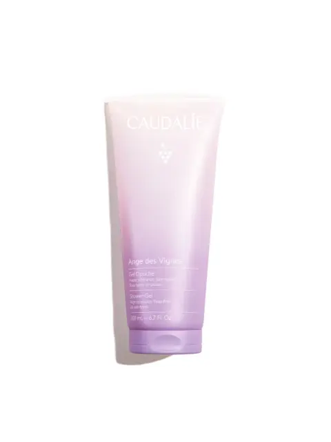 Caudalie Ange des Vignes shower gel, 200ml, purple gradient tube.