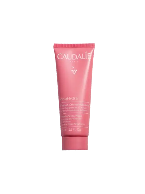 Pink tube of Caudalie VinoHydra Moisturising Mask, 75ml, with grape polyphenols.