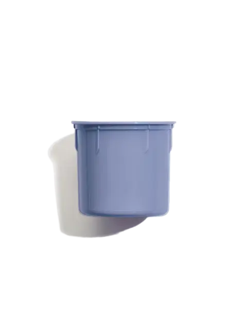 Blue plastic container with a white lid, isolated on a white background.