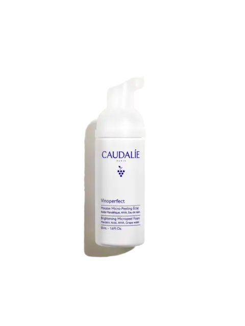 Caudalie Vinoperfect Brightening Micropeel Foam, 50ml bottle.