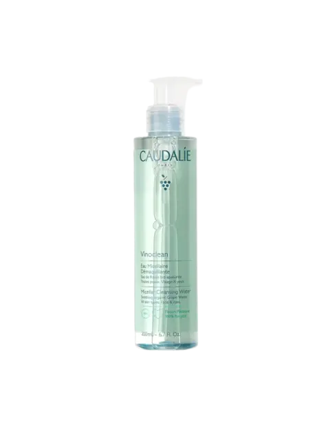 Caudalie Vinoclean Micellar Cleansing Water, 200ml bottle with pump dispenser.