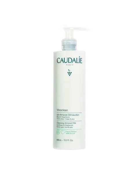 Caudalie Vinoclean Cleansing Almond Milk, 400ml bottle with pump dispenser.