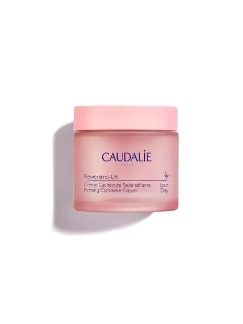 Caudalie Resveratrol-Lift Firming Cashmere Cream in a pink jar.